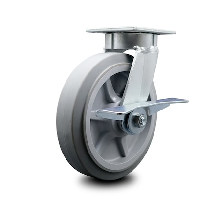 Service Caster 8 Inch Kingpinless Thermoplastic Rubber Wheel Swivel Caster with Brake SCC SCC-KP30S820-TPRRF-SLB